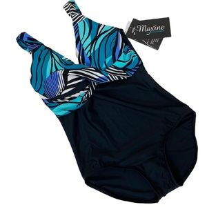 NEW Maxine of Hollywood Black & Multi Print One Piece Swimsuit